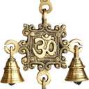 3 Bells Brass Single Om Hanging Hindu Statue for Home Temple Use Statue Hindu Idol Figure with Unique for Door Wall Home Decor Indian Traditional Festival Decoration Housewarming (Size:-7"X4")
