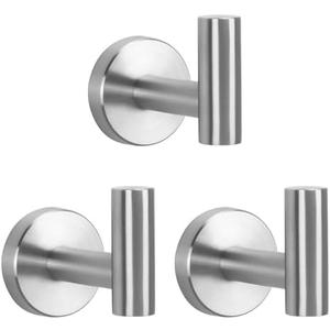 NearMoon Bath Towel Hooks- SUS 304 Stainless Steel Robe Hook Holder, Heavy Duty Coat Hook for Bathroom Livingroom Hotel Kitchen Garage, Wall Mounted (Brushed Nickel, 3 Pack)