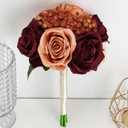 Wedding Bridesmaid Bouquets Set of 6, Artificial Silk Flowers Arrangement for Ceremony Marriage Proposal Party Anniversary Decorations - Burnt Orange & Burgundy