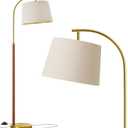 G-SAFAVA 62.5" Real Wood Floor Lamp for Living Room with Foot Switch Gold Arc Standing Tall Lamps for Bedroom Mid Century Modern Floor Lamps for Office Nursery Industrial Corner Reading Room Light