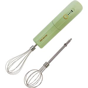 Cordless Hand Mixer, Foldable Design Handheld Electric Whisk with 3 Speed Modes, Hand Held Egg Beater with 2 Detachable Stir Whisks (Green)