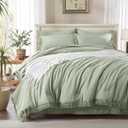 Anluoer Queen Comforter Set - 7 Piece Boho Bed in a Bag with Tassel - Lightweight Soft Bedding Set with 1 Comforter, 2 PillowShams, 2 Pillowcases, 1 Flat Sheet, 1 Fitted Sheet in Sage Green