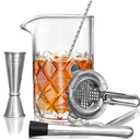 LIGHTEN LIFE Cocktail Mixing Glass Set,Bar Mixing Set with 20oz Crystal Thick Bottom Glass,Spoon, Jigger,Strainer and Muddle,5 Pieces Cocktail Mixing Glass Kits Perfect for Amateurs and Bartenders