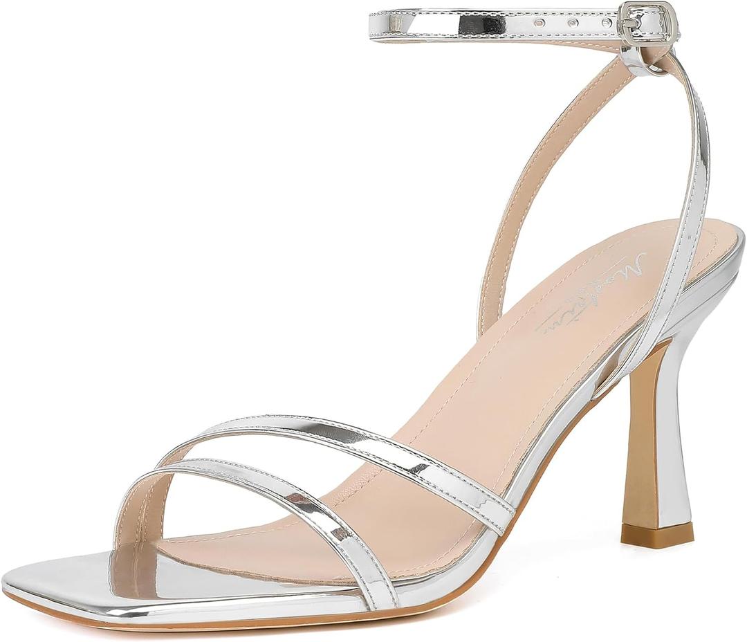 Mostrin Womens Sandals Strappy Heels for Women Ankle Strap Lace Up Heels Square Open Toe Heels Stiletto Heeled Sandals for Prom, Party, Daily Wear 41
