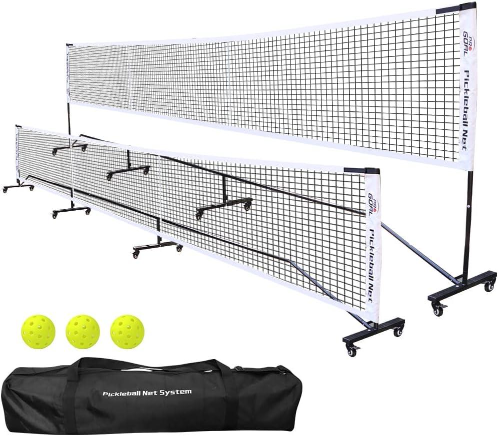 Progoal Badminton Pickleball Net System with Universal Wheel,Movable Steady Metal Frame,Strong Nylon Net and Carrying Bag,22 Feet Portable Height Adjustable Net for Pickleball and Other Games