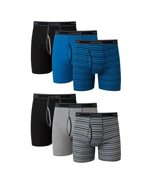 Hanes mens Ultimate FreshIQ Tagless Cotton Boxer ComfortFlex Waistband Brief, 6 Pack  Striped Assorted, Medium