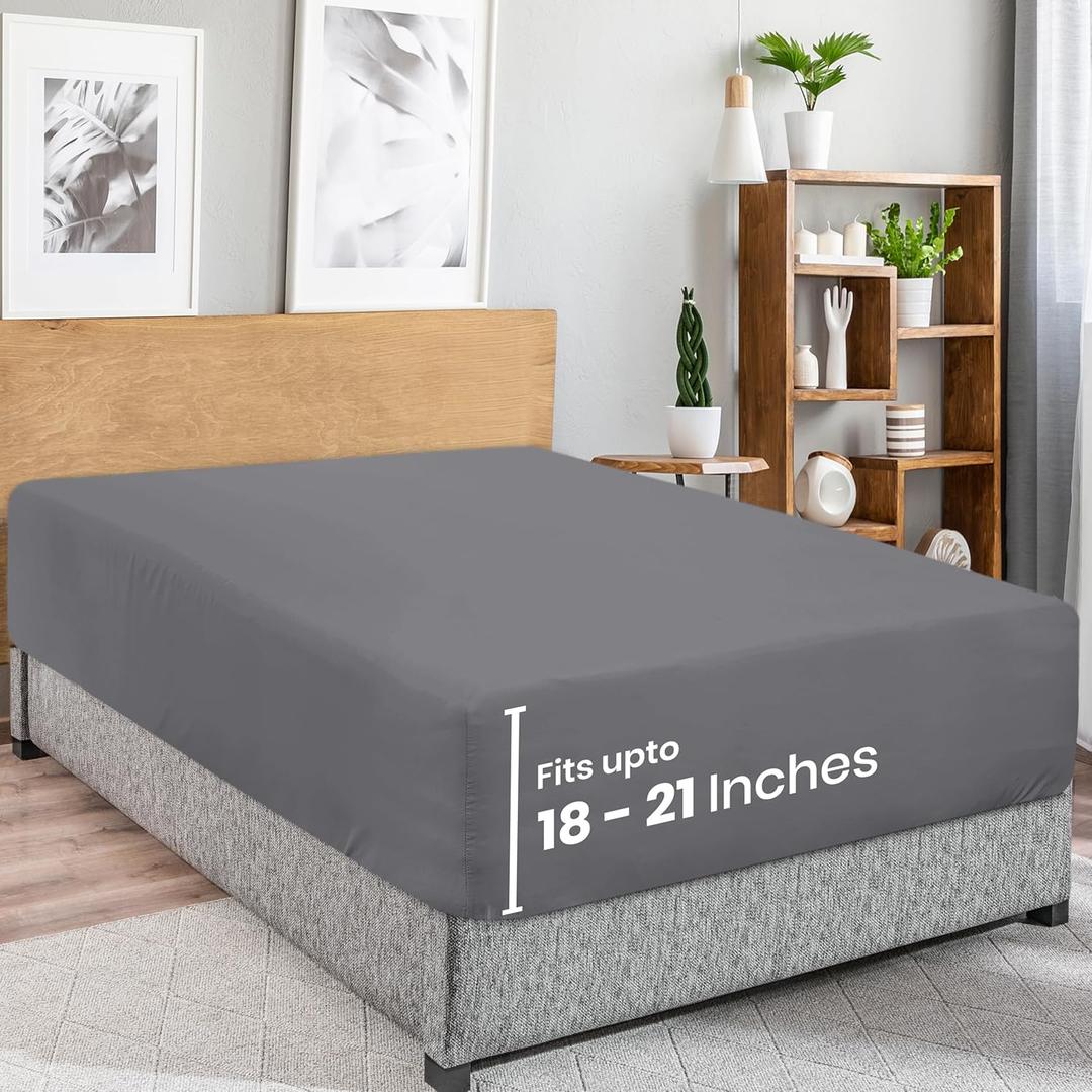 Utopia Bedding Queen Fitted Sheet - Extra Deep Pocket - 21 Inch Deep Pocket - Soft Microfiber -Shrinkage and Fade Resistant-Easy Care -1 Fitted Sheet Only (Grey)