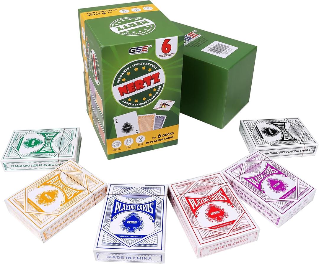 GSE Games & Sports Expert 6-Deck Nertz Card Game, Standard Playing Cards Bulk with 6 Unique Colors, Multiplayer Solitaire Cards Compatible with Poker, Blackjack, Rummy, Go Fish, Bridge