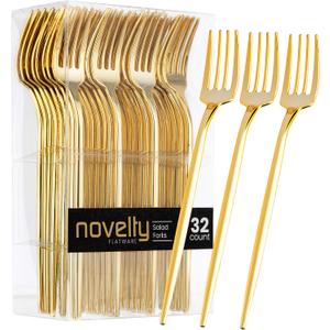 Novelty Modern Flatware, Cutlery, Disposable Plastic Salad forks Luxury Gold 32 Count