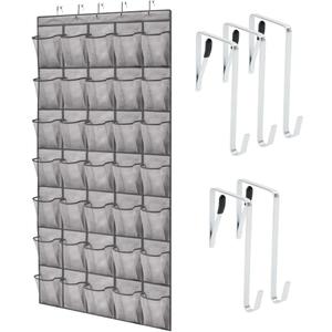 GORILLA GRIP Over the Door Shoe Organizer, 35 Large Breathable Mesh Pockets, Space Saving Hanging Storage Holder, 5 Hook Closet Rack Hanger, Hangs on Closets for Shoes, Accessories 68.5H x 24.5W Gray