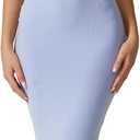 QINSEN Women's Square Neck with Lace Detail Long Maxi Dress Sleeveless Lounge Ribbed Full Length Dresses (Small, Light Blue)