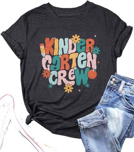 Teacher Shirt Women First Day of School T-Shirt Back to School Tshirt Kindergarten Crew Shirt Teacher Gift Tops Size S