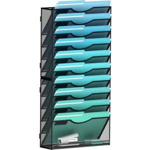Gawerk 11-Tier Wall File Organizer Hanging Wall File Holder Wall Mount Paper Folder Organize, Mesh Magazine Document Mail Organizer Wall Organizer for Office School Home, Black
