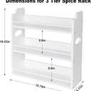 3 Tier Bamboo Spice Rack, Spice Rack Organizer, Seasoning Jars Rack Shelf Spice Organizer for Kitchen Counter or Wall Mounting, Spice Storage Holder with handles, Jars Not Included, White