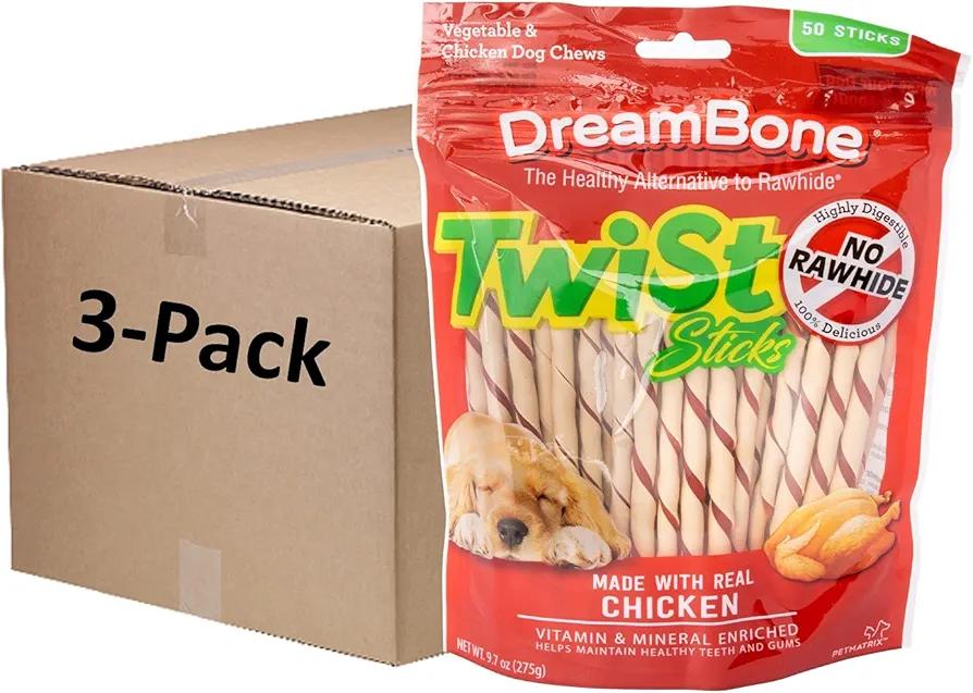 Dreambone Twist Sticks, Rawhide-Free Chews for Dogs, with Real Chicken, 50-Count (3 Pack), BB Date 11/21/2027