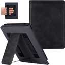 Stand Case for Older 6" Kindle Paperwhite 5th/6th/7th/10th Generation e-Reader (2012-2018 Release) - PU Leather Sleeve Cover with Two Hand Straps & Auto Sleep/Wake (Rock Black)