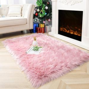 Noahas Luxury Fluffy Rugs Bedroom Furry Carpet Bedside Faux Fur Sheepskin Area Rugs Children Play Princess Room Decor Rug, 3 x 5 Feet (Pink)