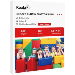 Koala Heavyweight Photo Paper High Glossy 8.5x11 Inches for Inkjet Printing 100 Sheets 61LB