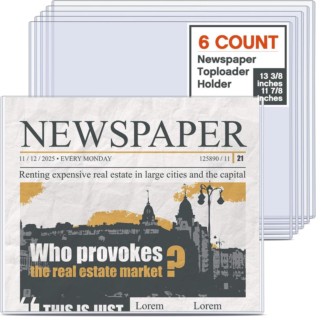 Faccito 6 Pack Hard Newspaper Holder 13" x 11" Rigid PVC Protection Plastic Newspaper Protector 4.5mm Thick Clear File Loaders Archival Documents Storage for Magazines, Comics, Photos