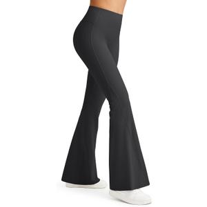 G4Free Ribbed Flare Yoga Pants for Women High Waisted Bell Bottom Leggings Tummy Control Petite/Regular/Tall (Medium, Black)