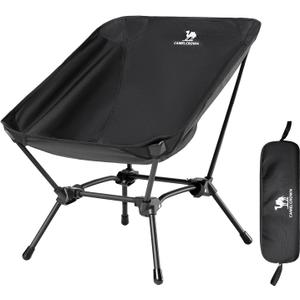 CAMEL CROWN Folding Camping Chair, Lightweight Portable Compact Lawn Chair with Side Pocket for Outdoor Travel Beach Picnic Hiking Backpacking Black (Full Cloth)