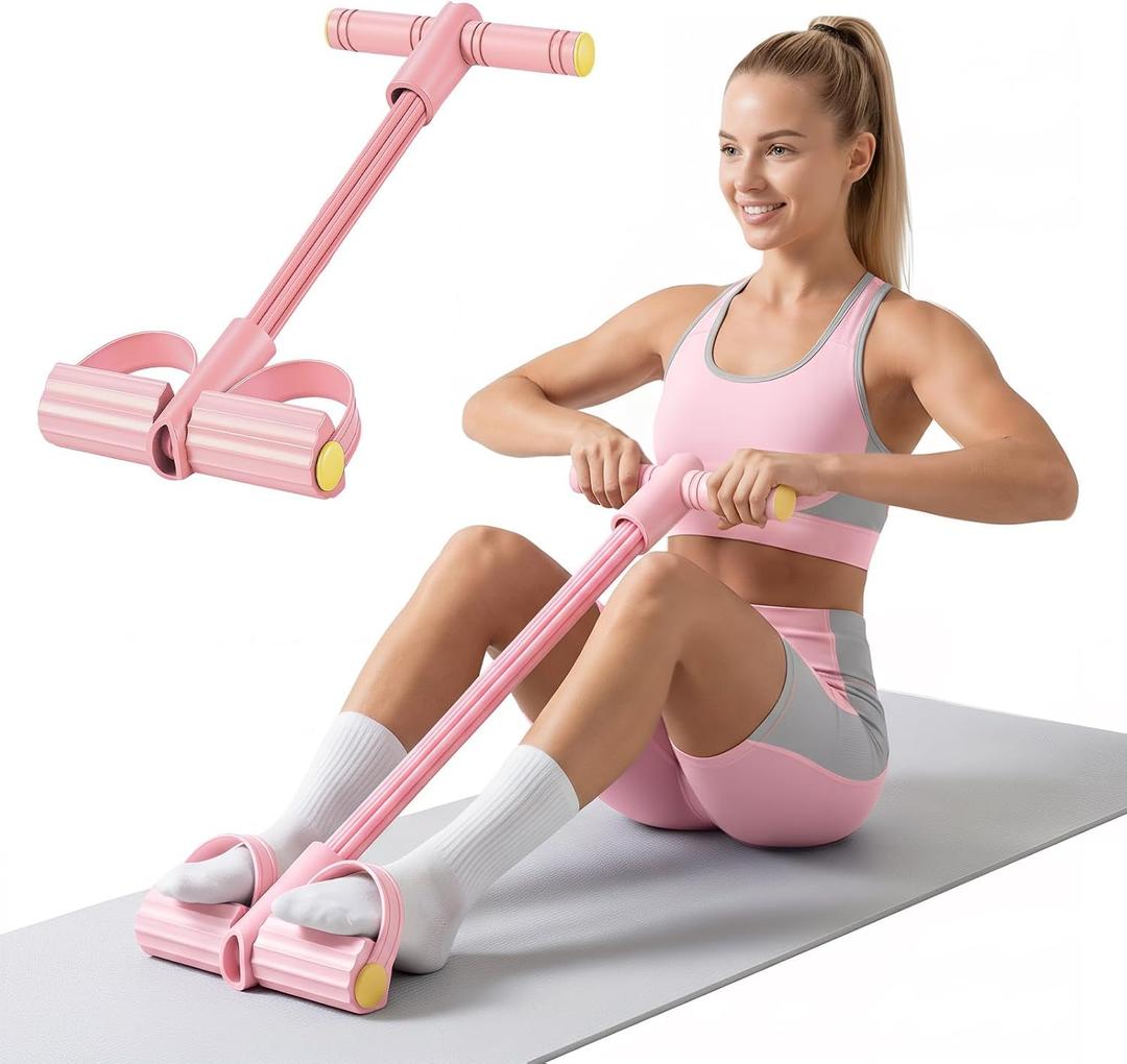 2 x Upgraded 8-Tube Multifunction Foot Pedal Resistance Band, Enhanced Tension Sit Up Pull Rope, Abdominal Trainer for Home Gym, Full Body Workout for Core Leg Arm Waist Strength Training, use Barefoot