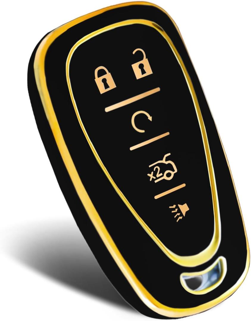 Premium Soft TPU Full Protection Key Fob Case Compatible with Chevrolet 5 Buttons Equinox Malibu Cruze Tahoe Camaro Traverse Blazer Volt Bolt Smart Key Holder(Black)