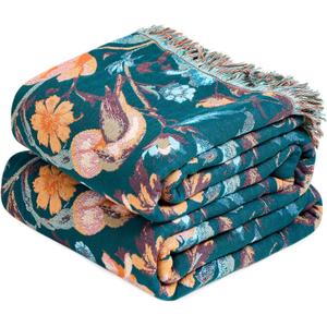 MSGKV Boho Throw Blanket for Bed 60"x80" Cotton Birds Floral Twin Size Couch Blanket Muslin Spring Breathable All Seasons Lightweight Farmhouse Blankets