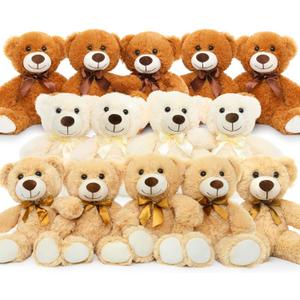 MorisMos 14 Piece Teddy Bears Bulk Baby Shower,14 Inch Cute Teddy Bear Stuffed Animals Plush, Small Stuffed Bears, Centerpiece Decoration, Brown, White, Dark Brown (14 Pcs Elegant)