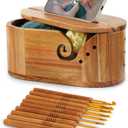 Oval Yarn Bowl, Crochet Yarn Holder with 9pcs Knitting Hooks, Yarn Storage Crochet Bowl Knitting Gift for Crocheters, Large Yarn Bowl Acacia Wooden 11.3x5.9x4.7inch (Acacia Yarn Bowl with Lid)