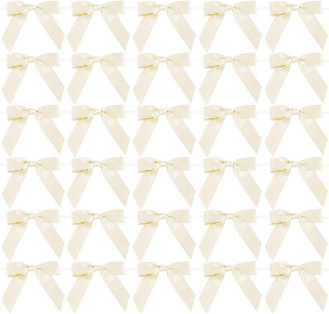 AIMUDI Ivory Satin Bows - 50 Counts, 2.5" x 2.5", Perfect for Gift Wrapping, Holiday Crafts, Wedding Favors, Baby Showers