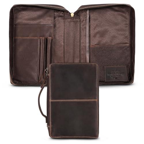 Hunter & Scribe Leather Bible Covers for Men and Women - Top Grain Buffalo Leather - Genuine Leather Bible Cover with Pockets, Zipper, and Bookmark - Bible case - Book cover - Medium Dark Brown