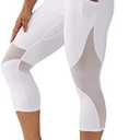 ONGASOFT High Waisted Yoga Pants for Women Running Workout Mesh Leggings Side Pockets Squat Proof Tummy Control, Medium, White 