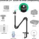 Webcam Stand Camera Desk Mount with Phone Holder & 5/8" Screw - 22" Flexible Projector Stand Gooseneck Desk Mic Stand for Logitech C922 C930e C920 C615 C960 Brio 4K, GoPro, Blue Yeti Snowball Ice