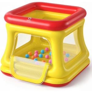 QPAU 3-in-1 Inflatable Bounce House for Toddlers 1-3, Ball Pit & Trampoline, Inflatable Bouncy House with Pump, Safety Net, Indoor & Outdoor Bubble Bouncer Baby Play Yard