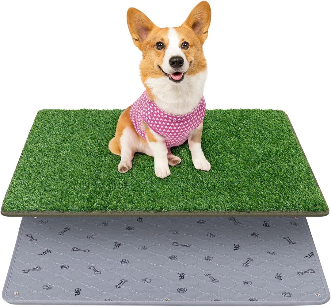 Dog Grass Mat with Pee Pad, Small Dog Litter Box Indoor Artificial Turf Grass Puppy Potty Training Pads Doggies Washable Reusable Pads Leakproof Pee on Outdoor Patio Balcony Apartment(18x30'') (Floral)