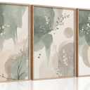 3 Piece Watercolor Botanical Canvas Wall Art Sage Green Beige Prints Painting Picture Wall Decor Modern Zen Floral Poster Print Artwork for Dining Bedroom Living Room Office Home Decoration, 24"L x 16"W