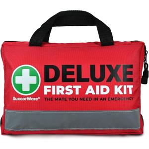 SuccorWare 380 Pieces Deluxe First Aid Kit Compact Trauma Medical Kits with Assorted Bandages, Instant Cold Pack, Emergency Blanket for Home, Travel, Camping, Vehicle, Emergency Kits(Red)
