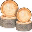 Tioncy 150 Pieces Wood Grain Paper Plates 7" 9" Rustic Wood Slice Plate Farmhouse Round Disposable Dinner Dish for Woodland Baby Shower Lumberjack Birthday Party Supplies