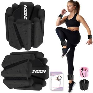 Wrist Ankle Weights Bangles 4lbs for Women, Adjustable Silicone Pilates Weights Bracelet, Heavy Duty Fasteners Wearable Arm & Leg Weights for Yoga, Pilates, Barre, Walking and Gym (Set of 2) (Black)
