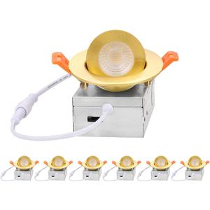 ZYC Gimbal LED Recessed Lighting - 3 Inch 5CCT 7W 360° Rotation Adjustable Eyeball Light,LED Swivel Spotlight,Directional Sloped Ceiling Light,Dimmable Canless Wafer Downlight Pack of 6 Gold.