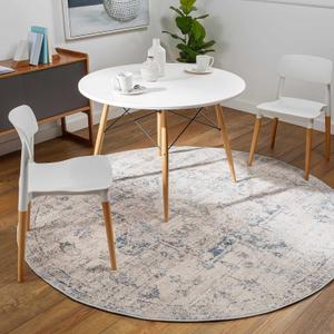 HAUTELOOM Orrick Modern Farmhouse Living Room Bedroom Dining Room Circle Circular Rug - Persian Medallion Motif Carpet - Beige - 7'10in Round Area Rug (Blue, Cream, Dark Brown / Orrick)