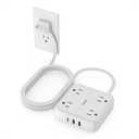 Surge Protector Power Strip, TESSAN Ring Pull Flat Plug Extension Cord 10 Ft with 3 USB (1 USB C) 4 Outlets, 900 Joules Protection, Desktop Charging Station for Home, Office, College, Dorm Room, Gray (Grey)