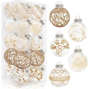 20 Pack Farmhouse Christmas Ornaments, 70mm/2.76" Rustic Christmas Ball Ornaments, Large Clear Plastic Tree Decorations for Xmas Holiday Home Wedding Party Decor