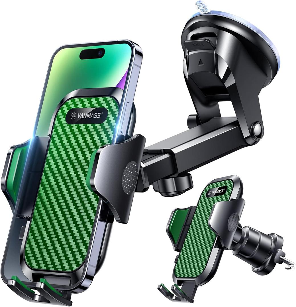 VANMASS Phone Holders for Your Car 2026 Ultimate Phone Mount Military-Grade Windshield Dashboard VentNewest Best Strongest Cell Phone Car Mount for iPhone 16 Pro Max 15 Samsung Android,Green