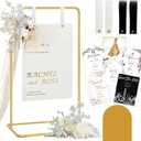 Wedding Sign Holder, Adjustable Welcome to Our Wedding Sign Stand W/Design Bundle & Leather Sign Hanging Straps, Heavy Duty Easel Stand for Sign, Wedding Seating Chart Stand, Easel for Display (Gold)