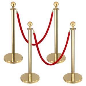 4Pack Stanchions and Velvet Ropes, 5 ft Red Velvet Rope and Poles, Red Carpet Ropes and Poles Set, Gold Stainless Steel Stanchion Posts Red Carpet Runner Poles for Party Supplies