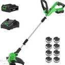 SOYUS Weed Wacker Cordless, 12 Inch String Trimmer Battery Powered with Battery and Charger, Lightweight Edger Trimmer with 8 Pcs Replace Spool Trimmer Lines