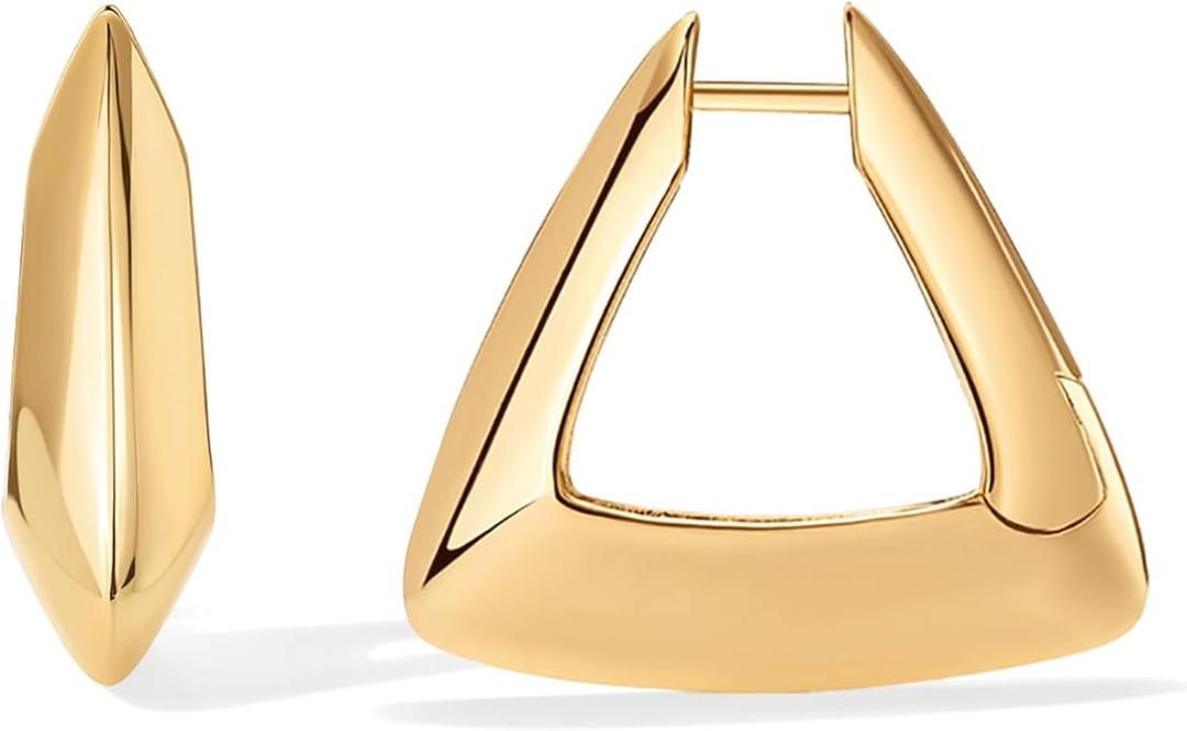 PAVOI 14K Gold Plated Geometric Hoop Earrings for Women, Huggie Hoops