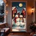 Christmas Snowman Decorations Door Cover,Winter Christmas Xmas Snowman Door Covers Doorway Banners Photography Backdrop Decor for Indoor Outdoor Winter Holiday,35x79 Inch